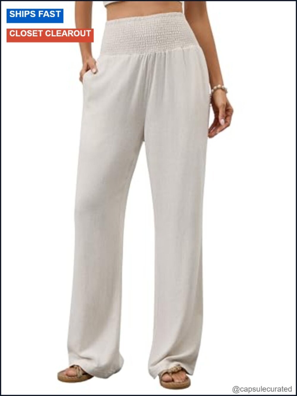 Cotton Linen Wide Leg Palazzo Pants with Pockets High Waist Casual